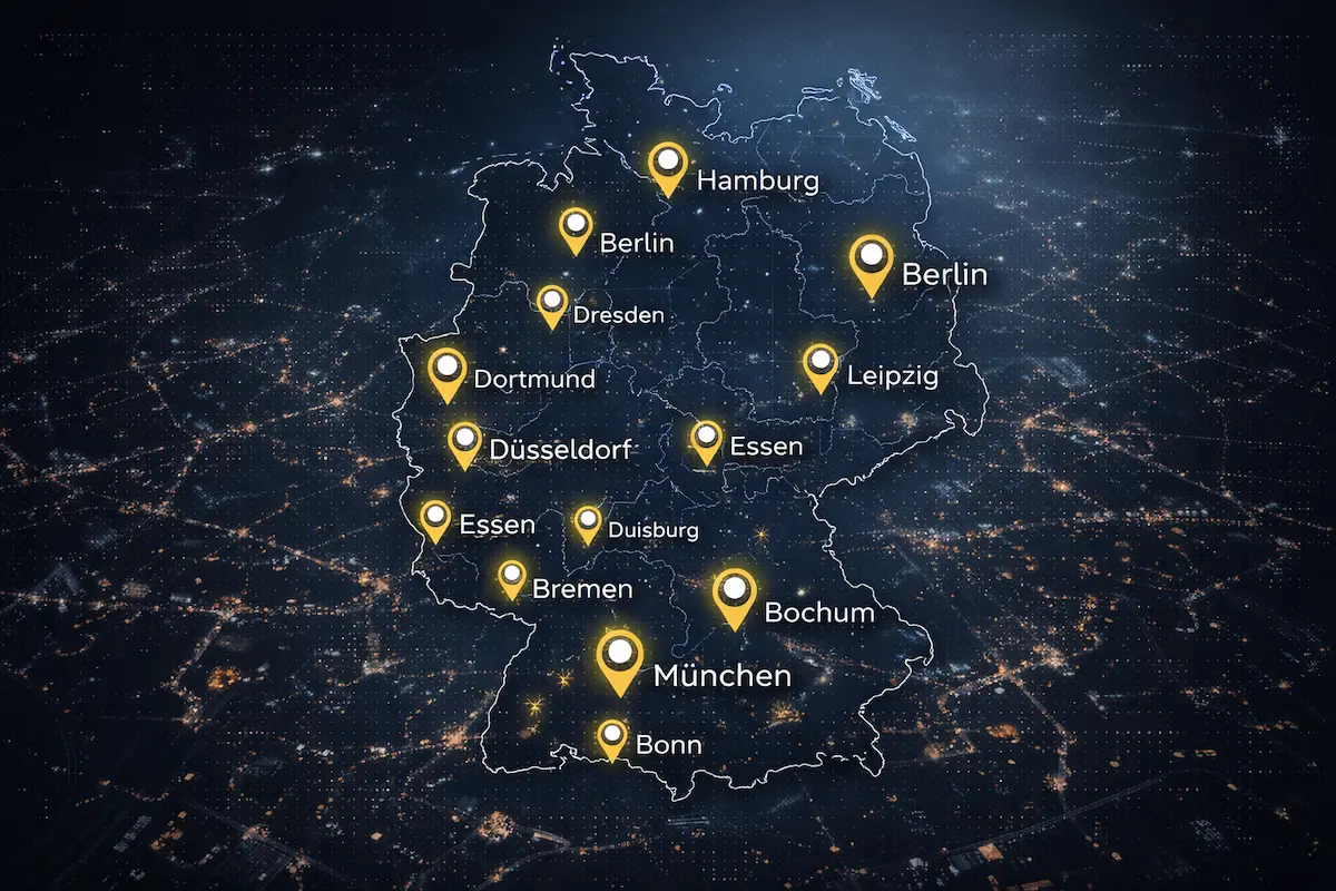 Deutschlandkarte mit Einsatzorten von Wiele Ermittlungen